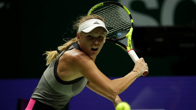 Tenistka Caroline Wozniack bhem druhho utkn na Turnaji mistry.