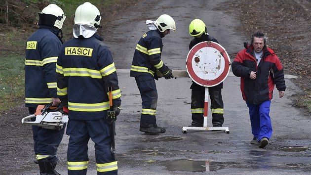 Hasii museli kvli popadanm stromm uzavt silnici u Luk nad Jihlavou (29. jna 2017)