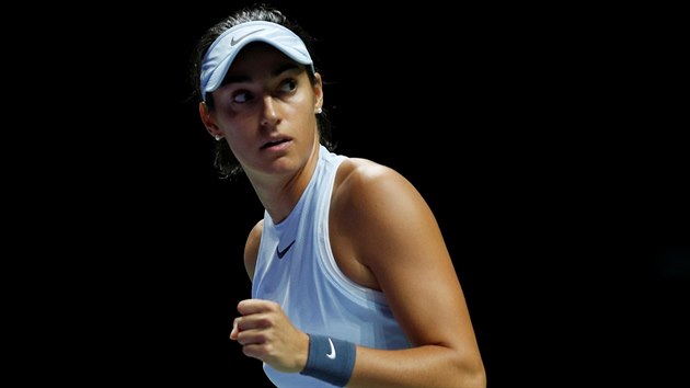 Francouzka Caroline Garciaov se raduje z vtzn vmny v vodnm duelu erven skupiny tenisovho Turnaje mistry.