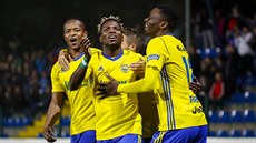 Zlínský úto�ník Ekpai se raduje ze vst�elení branky v utkání proti Mladé...