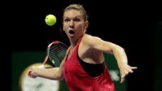 Tenistka Simona Halepová bhem druhého utkání na Turnaji mistry.