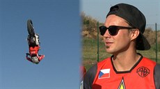 Freestyle motokrosa Libor Podmol ukáe divákm nový trik - salto dopedu.