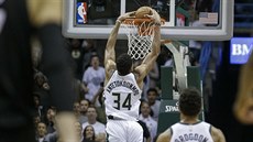 Janis Adetokunbo z Milwaukee touto smeí rozhodl duel s Portlandem.