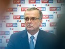 Předseda TOP 09 Miroslav Kalousek na tiskové konferenci v Poslanecké sněmovně...