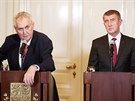 Prezident Milo Zeman a pedseda hnutí ANO Andrej Babi na tiskové konferenci...