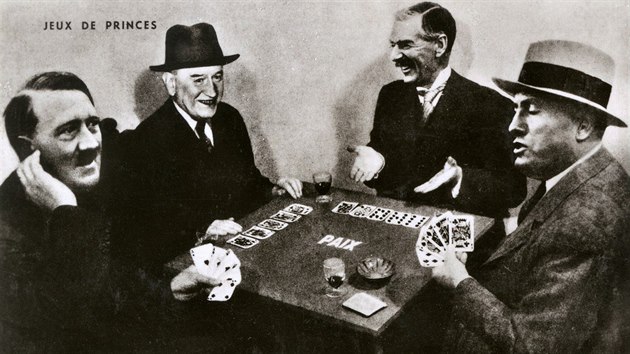Hitler, Daladier, Chamberlain a Mussolini hraj o mr. Satirick kol z roku 1938