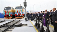 Slavnostní otevení elezniní trati Baku - Tbilisi - Kars v ázerbájdánském...