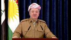 Fotka z videa ukazující kurdského prezidenta Masúda Barzáního pi televizním...