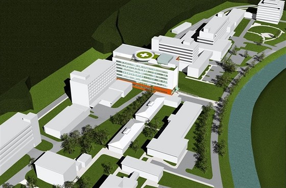 Projekt zlínské nemocnice na výstavbu nového centrálního pavilonu a interny z roku 2010.
