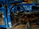 The interior of a Volkswagen Beetle car is seen at a garage in Addis Ababa,...