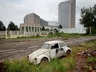 A Volkswagen Beetle car is abandoned near the African Union headquarters in...