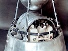 Model Sputniku 2, se kterým fenka Lajka vystoupala na obnou dráhu Zem.