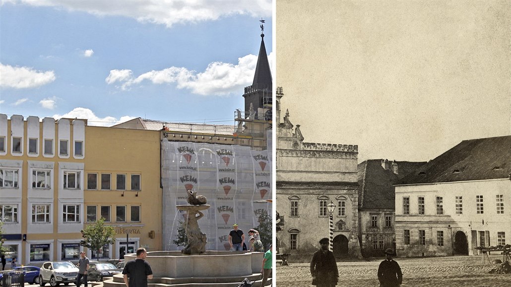 Stará radnice v Havlí�kov� Brod� v sou�asnosti a kolem roku 1875