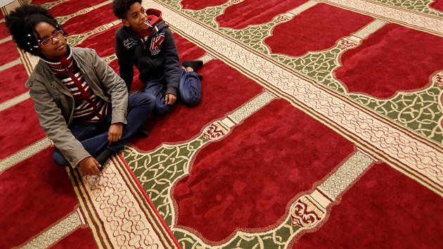 Dva chlapci z turistické skupinky, která si přišla prohlédnout mešitu v Budapešti.