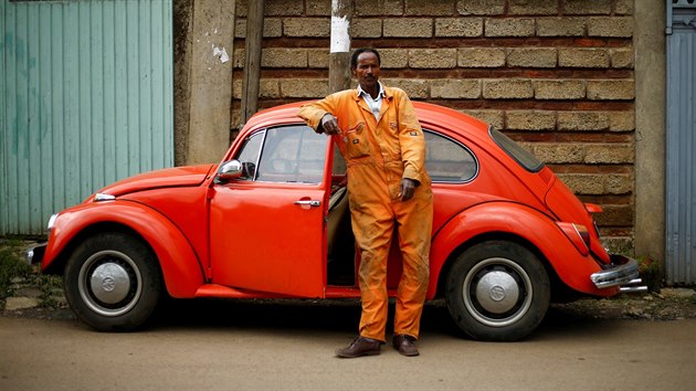 Ishetu Kinfe, 59, a mechanic, poses next to his 1965 model Volkswagen
Beetle car at a garage in Addis Ababa, Ethiopia, September 8, 2017. He
has driven the car for 19 years. "I can drive it anywhere because it
is strong, easy to maintain and affordable", Kinfe said. 