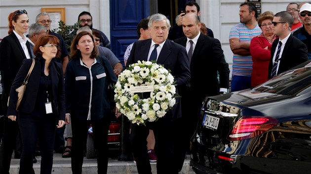 Pedseda Evropskho parlamentu Antonio Tajani pijel na poheb zavradn maltsk novinky Daphne Caruanov Galiziov. (3. listopadu 2017)