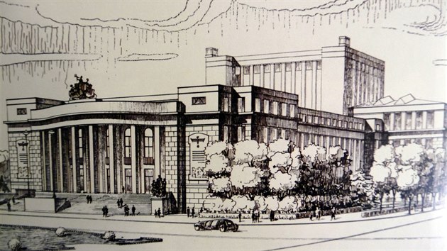Plán budovy opery na místě Obecního domu na náměstí Republiky podle německého vzoru