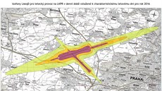 Izofony okolo pra�ského leti�t� b�hem denního provozu za rok 2016