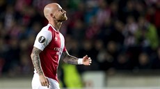 Slávistický záloník Miroslav Stoch bhem pohárového utkání proti Villarrealu.