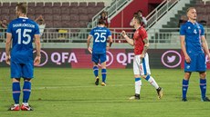 �eský zálo�ník Jan Sýkora se raduje z gólu v p�ípravném utkání proti Islandu na...