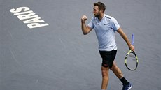 Jack Sock a jeho radost bhem finále turnaje v Paíi.