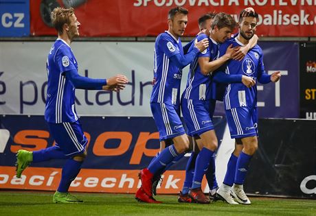 Fotbalist Olomouce slav branku v utkn proti Zlnu.