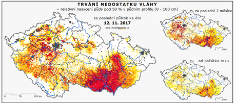 Mapa ukazuje oblasti, ve kterých byl v uplynulých esti msících nedostatek...