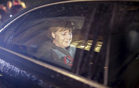 Kancléka Angela Merkelová po jednání v Berlín o nové nmecké vládní koalici....