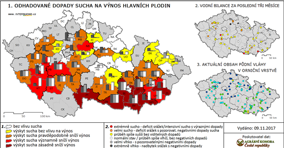 Mapa zachycuje hodnocení sucha od 116 zpravodajů z 53 okresů k 5. listopadu...