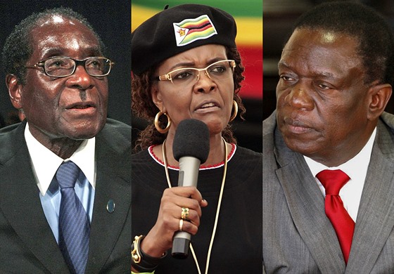 Robert Mugabe, Grace Mugabeová a Emmerson Mnangagwa