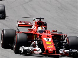 Sebastian Vettel (vpedu) na trati Velk ceny Brazlie
