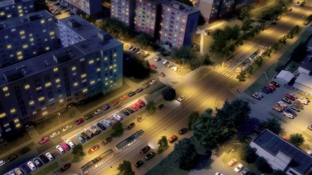 Vizualizace vzhledu Zikovy ulice po dokončení výstavby druhé etapy tramvajové trati na Nové Sady.