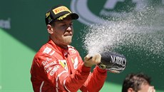 Sebastian Vettel slaví triumf ve Velké ceně Brazílie.