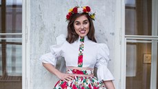eská Miss 2017 Michaela Habáová v národním kostýmu, který symbolizuje lidový...