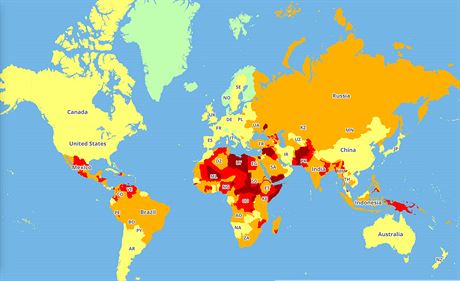 Oznaen zem z hlediska bezpenosti. Nejbezpenj zem jsou oznaeny zelenou...