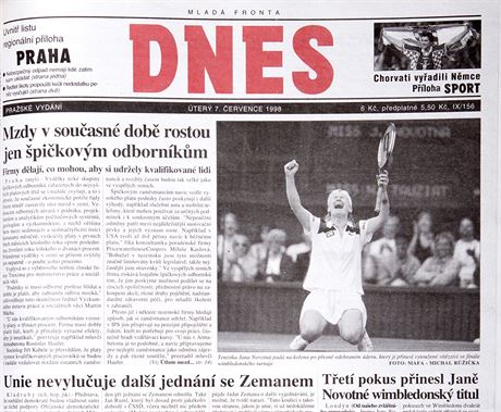 Wimbledonsk vtzstv Jany Novotn na strnkch MF DNES ze 7. ervence 1998.