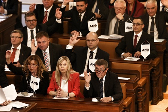 Jedno z prvních hlasování Poslanecké snmovny v novém sloení po volbách 2017.
