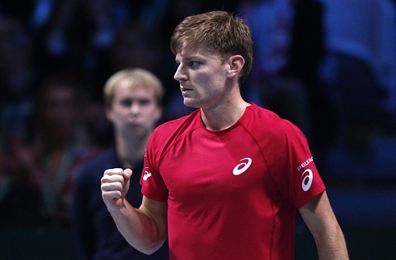 Belgický tenista David Goffin se raduje v úvodní dvouhe finále Davis Cupu.