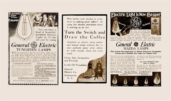 Historické reklamy General Electric Company z 19. století.