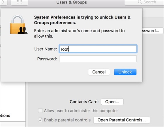 Operační systém Apple macOS High Sierra umožňuje přístup k administrátorským...
