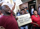 Obyvatelé Harare oslavují zprávy o Mugabeho rezignaci (21. listopadu 2017)