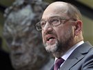 Pedseda SPD Martin Schulz hovoí k novinám (20. listopadu 2017)