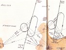 Vlevo očekávaná trať, vpravo skutečná trať letounu Situační plánek ostrova Ross...
