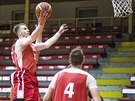 Tomá Vyoral zakonuje na tréninku eských basketbalist.