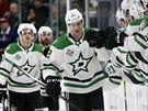 Radek Faksa z Dallasu se raduje z jednoho ze svých tí gól proti Vegas.