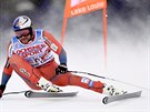 Norský lya Aksel Lund Svindal na trati sjezdu v Lake Louise