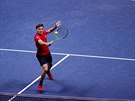 Belgický tenista David Goffin bhem nedlní dvouhry ve finále Davis Cupu.