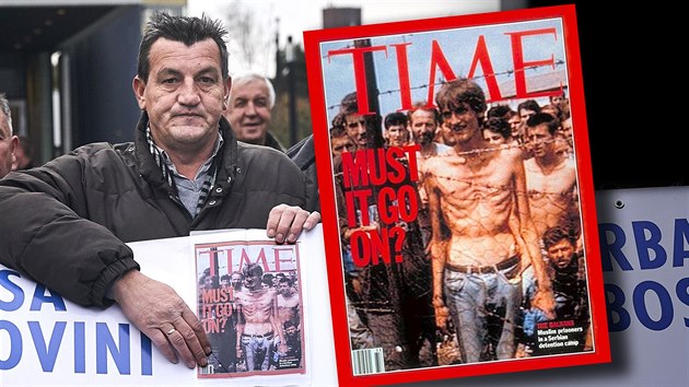 Peiv ze srbskho koncentranho tbora Fikret Ali dr kopii tituln strany asopisu TIME ze srpna 1992.
