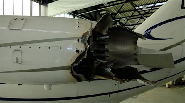 Motor Cessny Citation poškozený sopečným popelem.