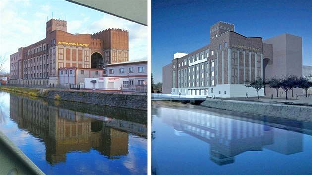 Vlevo souasn podoba pardubickch Gorovch mln a vpravo obrzek, jak by mohl objekt vypadat po rekonstrukci.